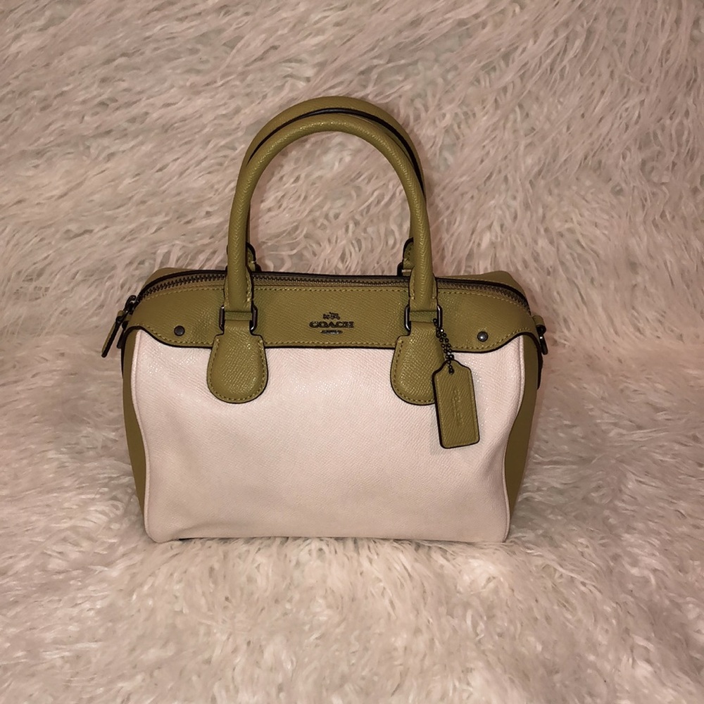 sage green and ivory coach purse